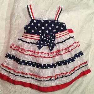 Patriotic summer dress sear sucker and ruffles